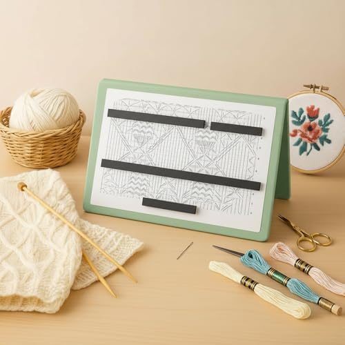 Flutesan 1 Pcs Knitting Pattern Holder, Fold up Cross Stitch Knitting Chart Keeper with Replacement Magnets, Magnetic Cross Stitch Accessories (Folded Size 6.1 x 9 Inch,Sage Green)