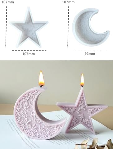 Konrisa 2pcs Star Moon Candle Molds, Silicone Resin Casting Mold for Candles Making Aromatherapy Candles Handmade Wax Home Decoration