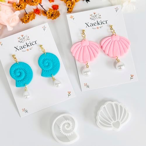 Xaekicr 4PCS Ocean Theme Polymer Clay Cutters Set – Starfish Seashell Clay Earring Cutters – Clay Tools for Polymer Clay Jewelry Making, Beach DIY Crafts Supplies