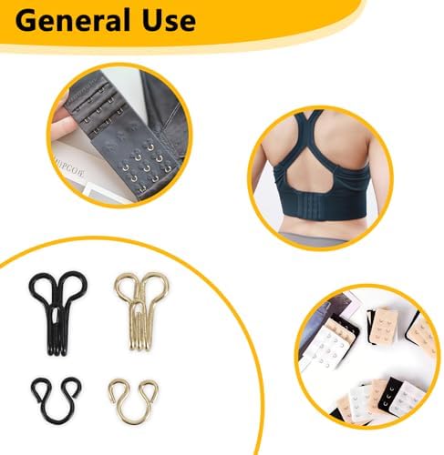 72 Pairs Hook and Eye Sewing Kit – Black and Gold Bra Hooks Replacement in Multiple Sizes, Ideal for DIY Clothing Repairs, Underwear Alteration, and Home Sewing, with Storage Box