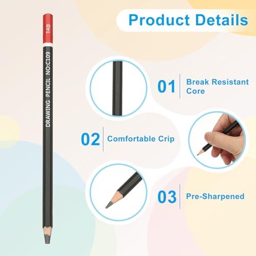 PATIKIL 14B Drawing Pencils for Sketching, 12PCS Sketch Pencils for Drawing Art Pencils Graphite Wood Pre-sharpened for Drawing Sketching Artists, 14B Pencils Black Red Rod