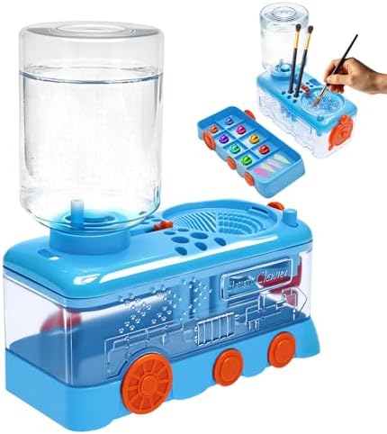 Paint Brush Cleaner with Water Circulation, Upgraded Abs Paintbrush Rinser with 9-Well Palette, 9 Brush Holders, Portable Leak-Proof Art Supplies Rinsing Station Washer for Beginners Artists