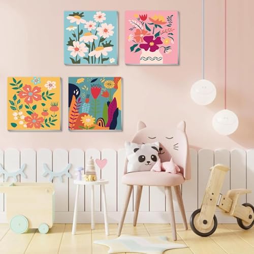eimivrc 4 Pack Paint by Numbers Kit for Adults Framed,Flowers Paint by Numbers for Adults Beginner,DIY Acrylic Oil Painting for Home Wall Decor(8x8inch)