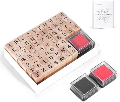 CraftyManor 61 PCS Small Letter Stamps and Ink Pad for Crafting, Clay Alphabet Wooden Rubber Stamp Kit, DIY Craft Scrapbook Supplies for Card Making (Small-63PCS)