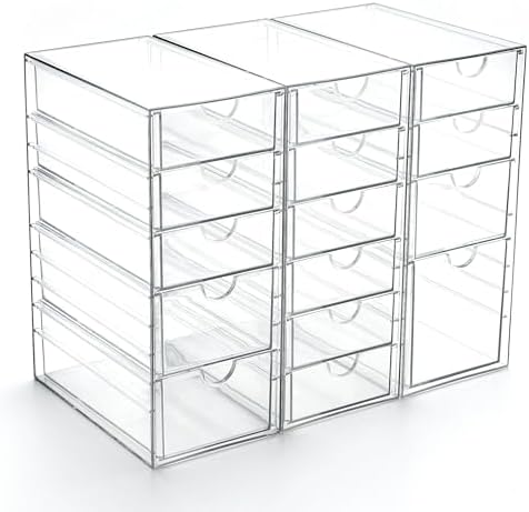 Prsildan 15 Drawers Teacher Toolbox Acrylic Containers, Set of 3