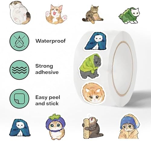 500Pcs Cat Stickers Waterproof Vinyl Decals for Water Bottles
