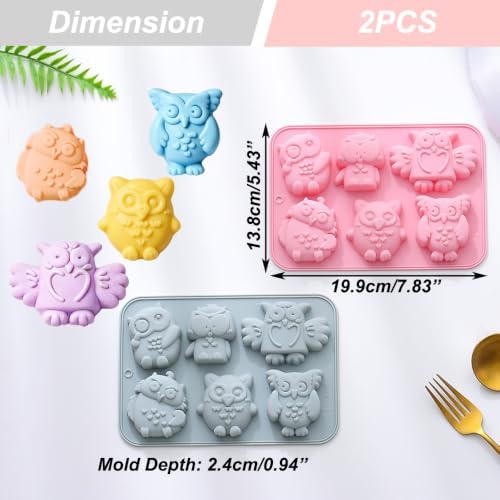 2 Pack Chocolate Molds Different Owl Shapes Silicone Molds for Cake Gummy Jello Ice Cube Crayon, Cake Decoration Soap Molds Silicone Baking Mold Making Kit, Lovely & Fun for Boys and Girls