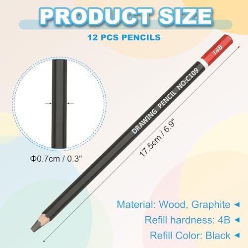 PATIKIL 14B Drawing Pencils for Sketching, 12PCS Sketch Pencils for Drawing Art Pencils Graphite Wood Pre-sharpened for Drawing Sketching Artists, 14B Pencils Black Red Rod