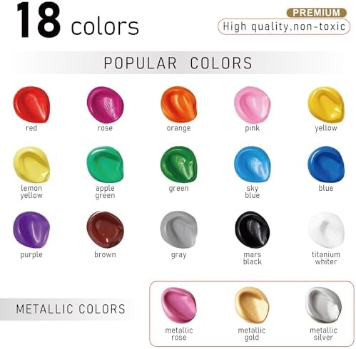 REALART Large Acrylic Paint Set (8.45oz / 250ml) Bulk Acrylic Paint Bulk Art Supplies For Canvas Painting