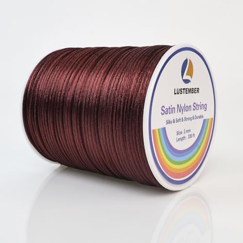 LUSTEMBER 330 Feet Satin Nylon String, 1 mm Silky Smooth Durable Nylon Cord for Jewelry Making, Bracelets, Beading, Necklaces, Macrame, Kumihimo, Rattail, and Chinese Knot Craft