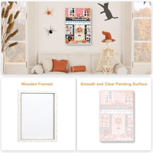 SENQAO Street Shop Paint by Numbers Kit for Adults Beginner, Fall Pumpkin Adult Paint by Number Kits on Canvas, DIY Acrylic Oil Easy Painting by Numbers for Home Wall Decor 8X12 inch