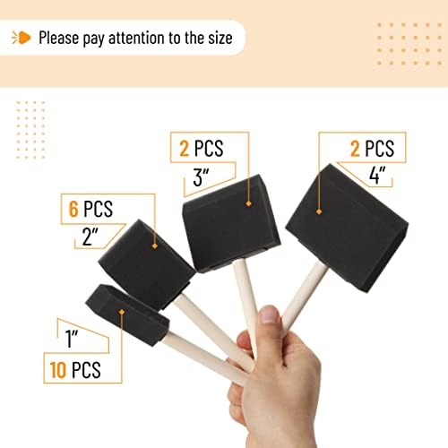 Bates- Foam Paint Brushes, 1”, 2”, 3" & 4”, 20 Pack, Wooden Handle | Sponge Brushes for Painting, Staining, Varnishes, Gluing and DIY Craft Projects on Wood, Metal & More