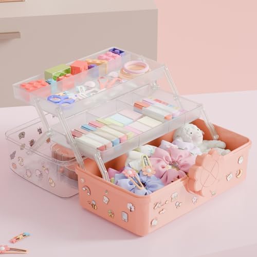 Covetree Three-Layer Multipurpose Storage Box with Handle – Ideal for Hair Accessories, Sewing Supplies, Art Supplies, Medicine, and Tools Organizer for Kids (transparent)