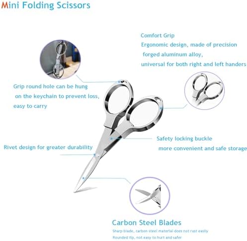 YVAOG Folding Scissors, Safe Portable Safe Portable Travel Mini Scissors, Stainless Steel Retractable Small Scissors for Home Office, 2 Piece Set