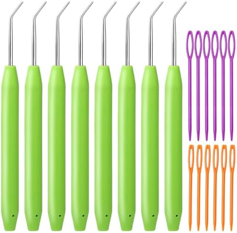 Wonvoc 8 Pcs Green Knitting Loom Hooks, Loom Knit Hook Set