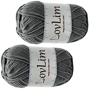 Yarn Pack, 2 skeins of 50g Each, Soft Cotton Yarn for Crochet and Knitting, Craft DK Amigurumi Yarn (Grey)