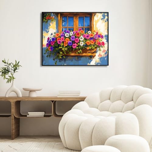 Paint by Numbers Kit for Adults, Flower Window DIY Painting Kit, 16x20 Inch