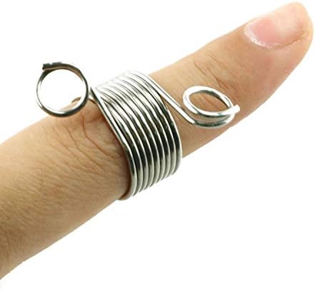 Tegg Knitting Thimble 2PCS 2 Size Stainless Steel Yarn Guide Spring Fingers Holders Rings