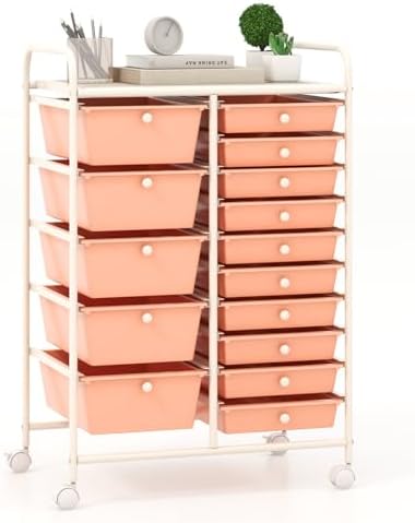 Giantex 15 Drawers Rolling Cart, Classroom Organizers, Storage Cart with Wheels, for Teacher Office Home School Supplies Tool Craft Art Paper
