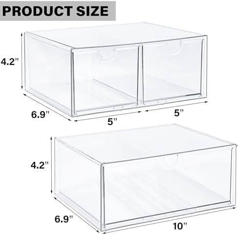 Prsildan Acrylic Drawer Makeup Organizer with 3 Drawers, Clear Stackable Storage for Baby Bottles, Craft, Jewelry & Hair Accessories, Multi-Use for Vanity, Countertop, Office Desk Organization