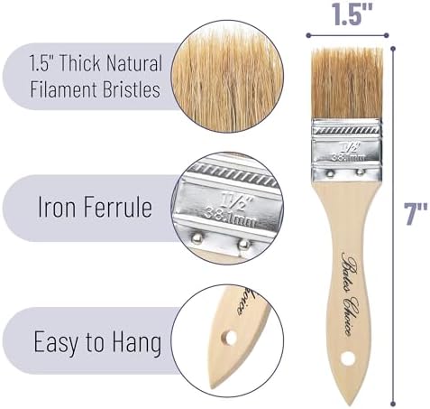 Bates- Chip Paint Brushes for Painting, 1.5 Inch, 24 Pack, Wood Handle, Natural Bristle Paint Brush