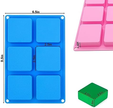 Bangp 4 Pack Square Soap Molds,6-Cavity Non-Stick Silicone Cake Molds,Square Ice Cube Trays,Square Silicone Molds for Chocolate,Cupcake, Cornbread, Muffin,Soap