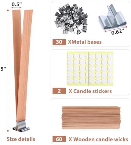 Candle Making Kit, 60Pcs Wood Candle Wicks, 5.0X 0.5 Inch