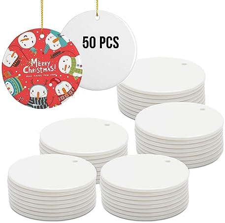 PYD Life 50 PCS Sublimation Blanks Ornaments Ceramic 2.75" Round Bulk
