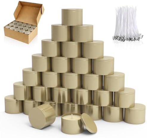 PCREGPAE 8OZ Champange Candle Tins Cans with Lids，Wicks for Making Candles