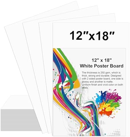 100 Pcs 12" x 18" Poster Board White Poster Board Paper Bulk 250 GSM Thickness Vision Boards Smart PosterBoard for Drawing School Arts Craft Projects Presentations Scrapbooking Blank Graphic Display