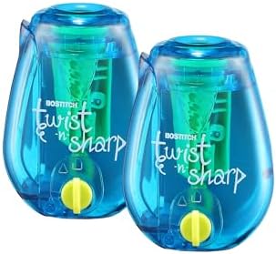 Bostitch Office Twist-n-Sharp Pencil Sharpener, for Kids & Colored Pencils, Assorted Colors (PS1-BLUE-2PK)