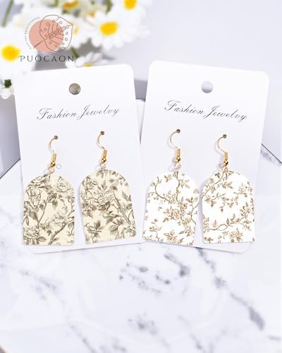 Puocaon Brown Flower Clay Transfer Paper - 18 Pcs Traditional Chinoiserie Art Design Transfer Sheets for Polymer Clay Brown Floral Earrings Design Jewelry Making