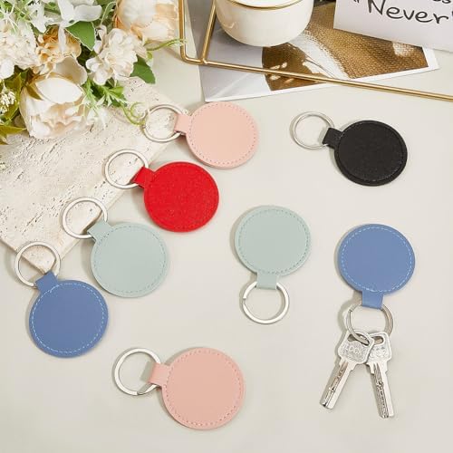 10PCS 5 Colors Round PU Leather Blank Keychain Heat Transfer Keyring Double Side Leather Keychain Kit with Key Ring Sublimation Key Fob Holder Bulk for DIY Craft Present Making Birthday Gift