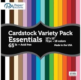 Accent Design Paper Accents Variety Pack, Essential Cardstock, 12x12 Inch, 72 Pack, 18 Colors, 65lb Cardstock, Scrapbooking, Card Making, and Rubber Stamping