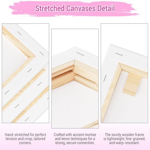 Stretched Canvases for Painting, 6x6 Inch Painting Supplies for Artists, Blank Canvas Pack, 6-Pack for Acrylic, Oil and Gouache Paints