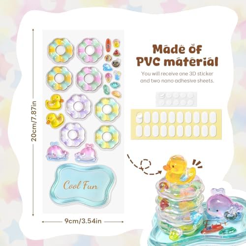 Fun Summer Beach 3D Stickers, Dual-Use Decorative Stickers & Mini Desktop Ornament Kit with Duck Whale Swim Ring, Laptops, Scrapbooking, DIY Craft Set for Summer Party Gifts
