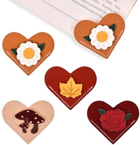 VYRANA 4Pcs Leather Heart Bookmarks - Cute Corner Book Marks Sets for Reading, Vintage Read Lover Gifts for Women Men Teens Kids Reader, Stylish Book Markers for Reading, Ideal Gifts for Planner