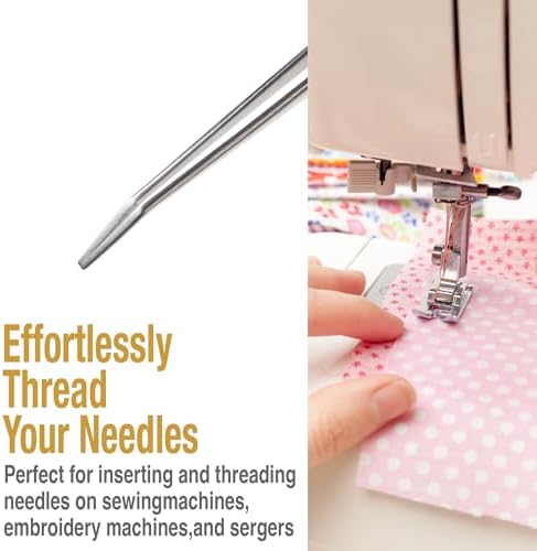 Beaditive 6-inch Sewing Machine Tweezers Set (10-PC) Serrated Bent Tips | Professional Grade, High Precision | Stainless Steel