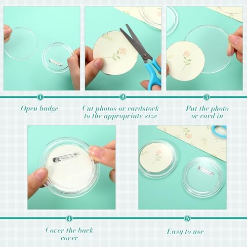 12 Pcs Clear Button Pins for Craft DIY Photo Acrylic Blank Pins 3"
