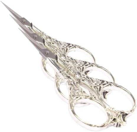BIHRTC Vintage European Style Scissors Stainless Steel for Cross Stitch Cutting Embroidery Sewing Handcraft Craft Art Work DIY Tool(Silver) (Pack of 3)