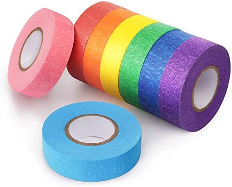 8 Rolls Colored Masking Tape Rainbow Painters Tape, 0.6 Inch x 16 Yard
