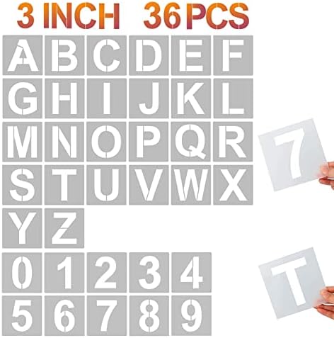 YEAJON 3 Inch Letter Stencils and Numbers, 36 Pcs Alphabet Art Craft Stencils, Reusable Plastic Templates for Wood, Wall, Fabric, Rock, Signage, DIY Art Projects