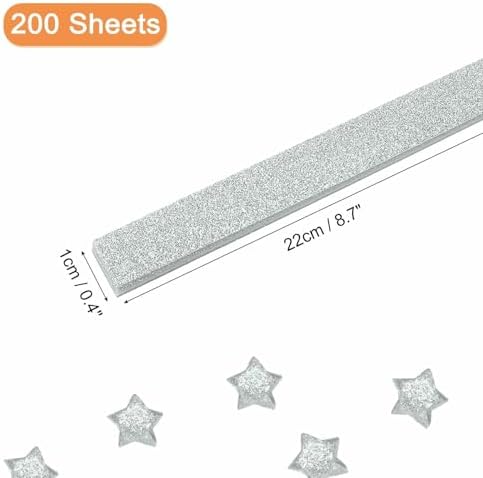 MECCANIXITY 200 Sheets Origami Paper Glitter Stars Papers Silver Fold Paper for Beginner Arts Crafts Projects,0.4 x 8.7 Inch