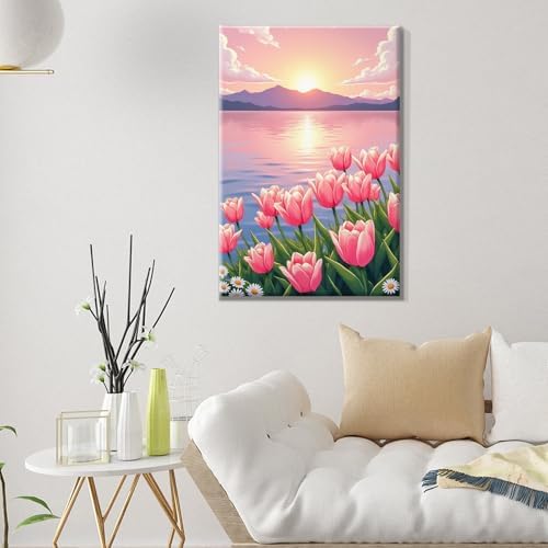 ATDMS Flowers Paint by Numbers Kit for Adults with Frame 8x12 Inch