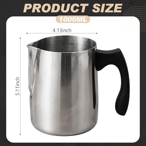 Romooa 2 Pcs Wax Melting Pitcher 32oz 304 Stainless Steel Wax Pouring Pitcher Double Boiler Candle Making Pouring Pot with Heat-Resistant Handle, Dripless Spout for Soy DIY