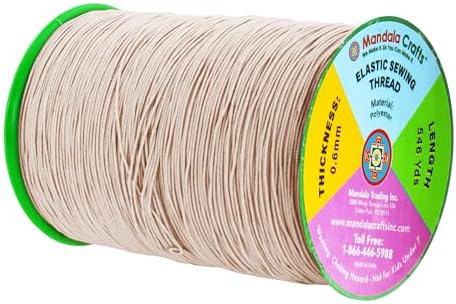 Mandala Crafts 0.6mm Beige Shirring Elastic Thread for Sewing, 546 Yards