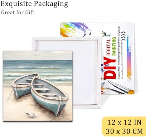 Natuyalo Paint by Numbers Kit with Framed - Boat Paint by Numbers for Adults Beginner Beach Seascape DIY Acrylic Painting by Numbers Kit Colorful Paintworks Artwork, 12x12 Inch