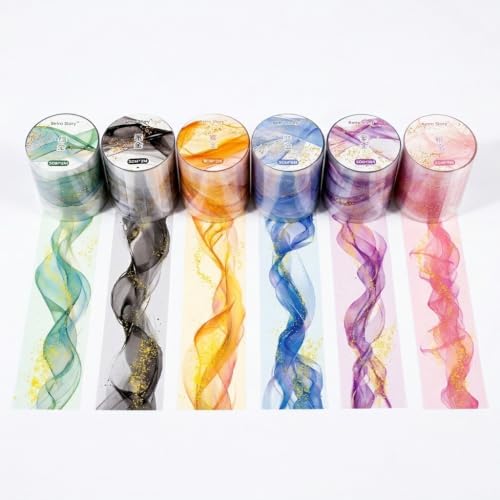 6 Rolls Gold Junk Journal Tape, Glitter Transparent Washi Tape Stickers