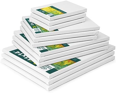 Inburit 12 PCS Multi Size Stretched Blank Canvas for Acrylic & Oil Painting | 12 Pack Canvas Boards for Painting, Art Supplies Paint Canvas, 5x7, 8x10, 9x12, and 11x14 inches (3 of each)