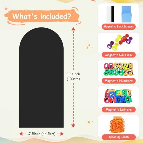Magnetic Wall Decal for Kids 39.3x17.5 Inches Black Magnetic Wall Decal Arch Chalkboard with Colorful Liquid Chalks Multiple Accessories for Home Playroom and Classroom